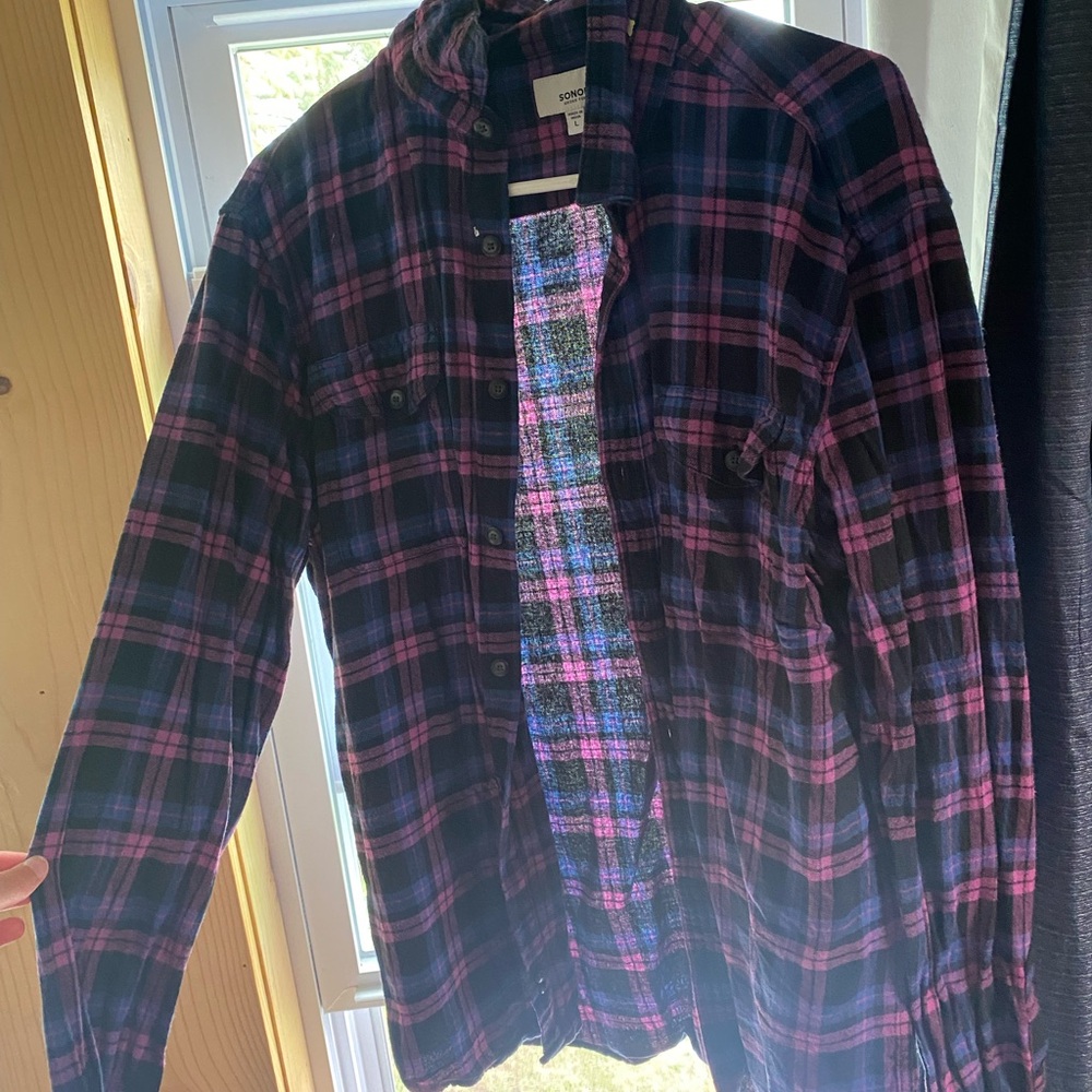 Sonoma Men's Casual Button Down Shirt - Black and Purple Plaid